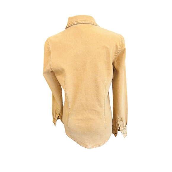 Diane Gilman DG2 Tan Denim Shirt Jacket Studded Western Cowgirl Distress Shacket - Picture 2 of 10